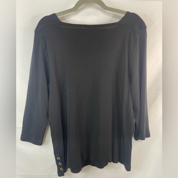 Chicos black cotton 3/4 length top. With a super cute square neck line - Picture 2 of 3
